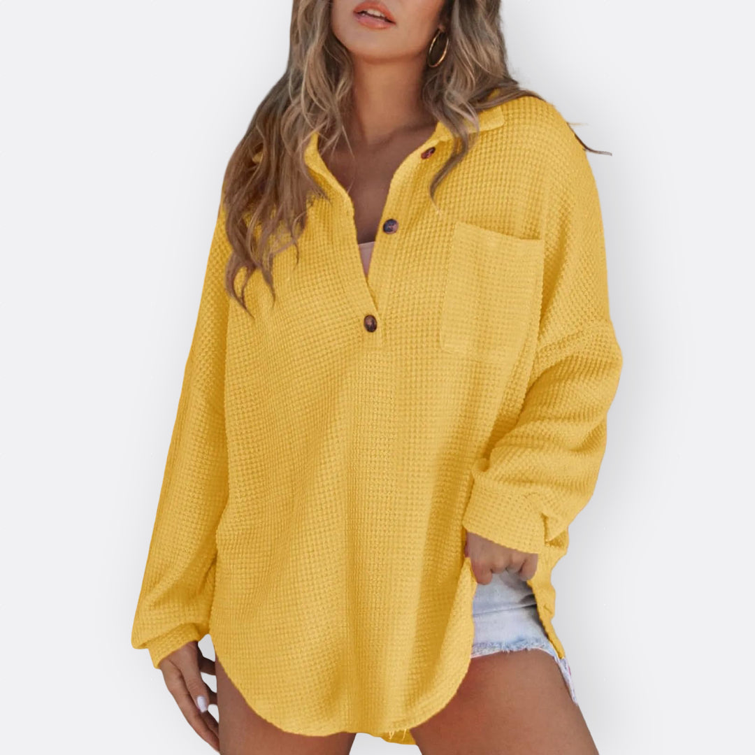 Inês | Blusa Túnica Leve Decote V com Botões