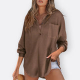 Inês | Blusa Túnica Leve Decote V com Botões