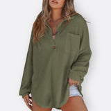 Inês | Blusa Túnica Leve Decote V com Botões