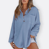 Inês | Blusa Túnica Leve Decote V com Botões