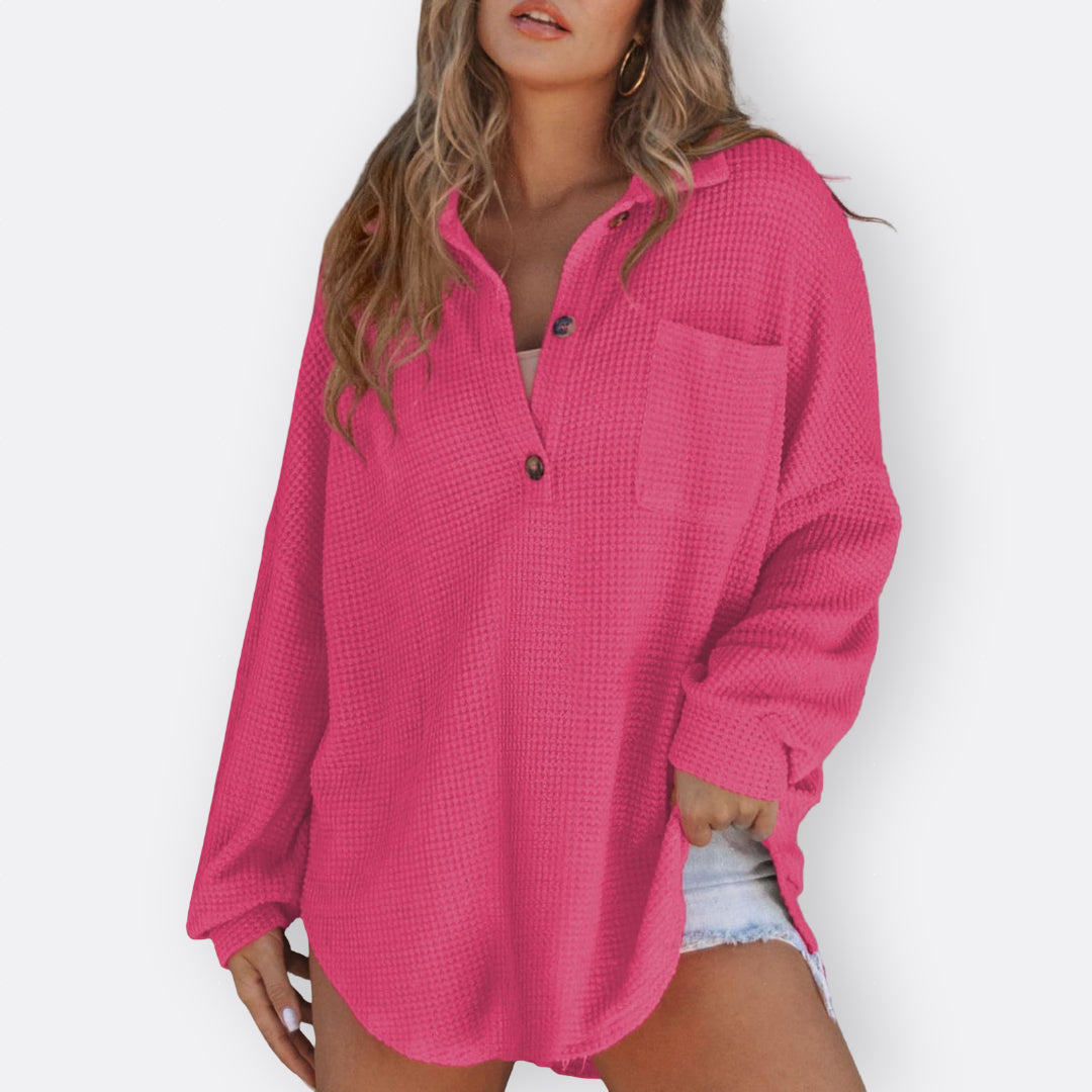 Inês | Blusa Túnica Leve Decote V com Botões
