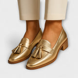 JOANA | Mocassins Dourados Femininos
