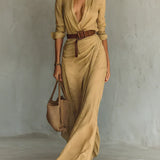 Camille | Maxi Vestido com Lapela e Cintura na Cintura