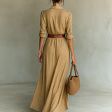 Camille | Maxi Vestido com Lapela e Cintura na Cintura