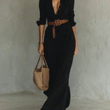 Camille | Maxi Vestido com Lapela e Cintura na Cintura