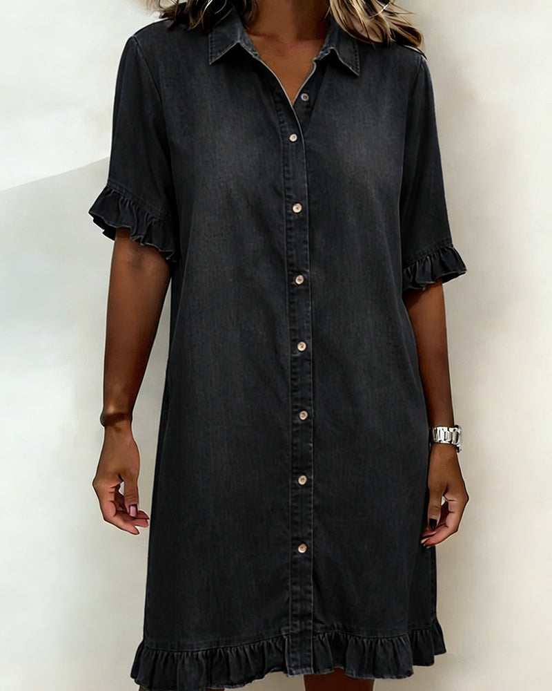 Linea  | Vestido de denim confortável com drapeado lisonjeiro