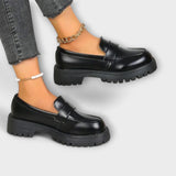 Calista | Mocassim para mulher com design ortopédico e cunha de cetim