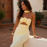 Alba | Maxi Vestido Halter com Corsage de Rosa