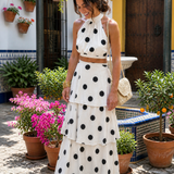 Olivia | Conjunto de blusa e saia longa com estampa de bolinhas