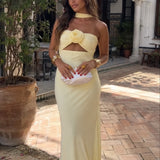 Alba | Maxi Vestido Halter com Corsage de Rosa