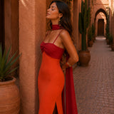 Mónica | Bicolor Long Draped Dress