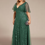Manuela | Vestido de noite longo, romântico e cintilante com decote em V e tiras
