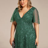 Manuela | Vestido de noite longo, romântico e cintilante com decote em V e tiras
