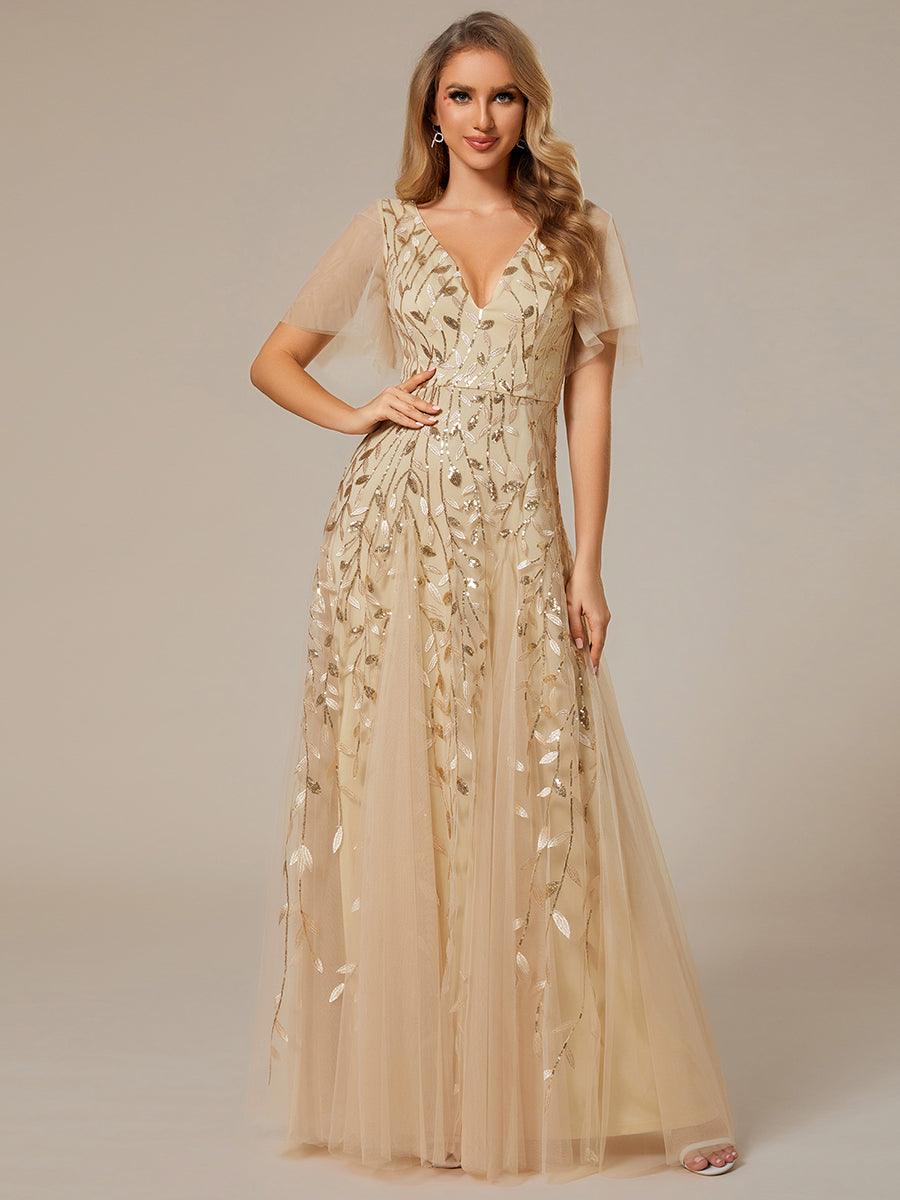 Manuela | Vestido de noite longo, romântico e cintilante com decote em V e tiras
