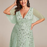 Manuela | Vestido de noite longo, romântico e cintilante com decote em V e tiras