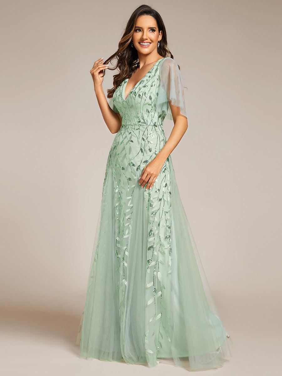 Manuela | Vestido de noite longo, romântico e cintilante com decote em V e tiras