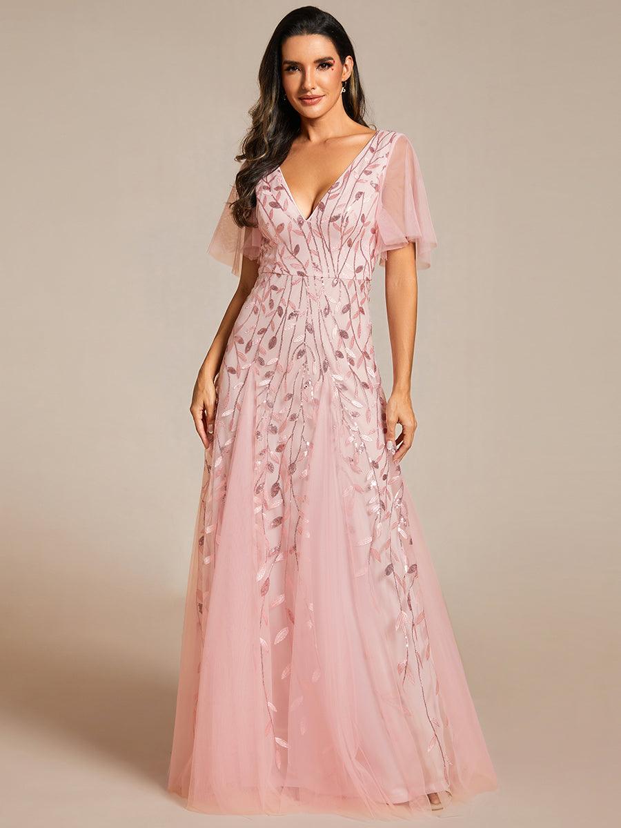 Manuela | Vestido de noite longo, romântico e cintilante com decote em V e tiras