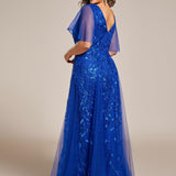 Manuela | Vestido de noite longo, romântico e cintilante com decote em V e tiras