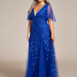 Manuela | Vestido de noite longo, romântico e cintilante com decote em V e tiras