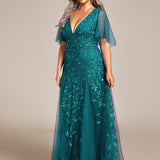 Manuela | Vestido de noite longo, romântico e cintilante com decote em V e tiras