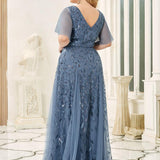 Manuela | Vestido de noite longo, romântico e cintilante com decote em V e tiras