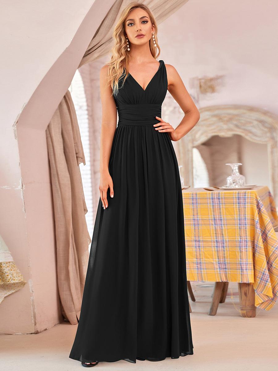 Diana | Vestido de festa plissado sem mangas com decote em V