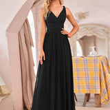Diana | Vestido de festa plissado sem mangas com decote em V