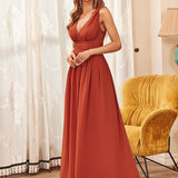 Diana | Vestido de festa plissado sem mangas com decote em V