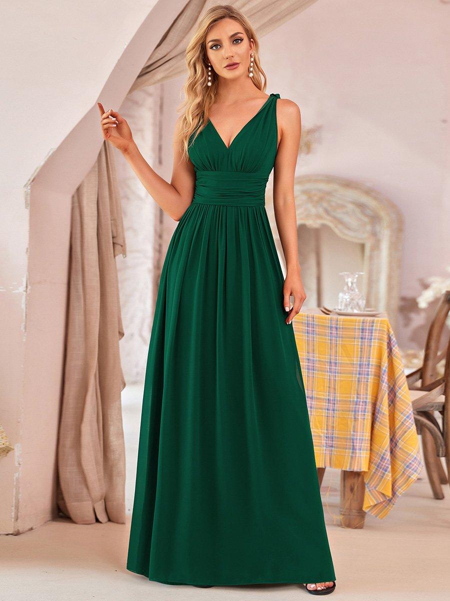 Diana | Vestido de festa plissado sem mangas com decote em V