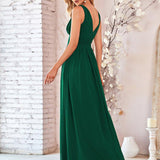 Diana | Vestido de festa plissado sem mangas com decote em V