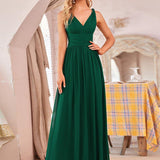 Diana | Vestido de festa plissado sem mangas com decote em V