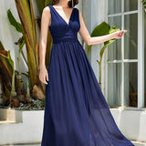 Diana | Vestido de festa plissado sem mangas com decote em V
