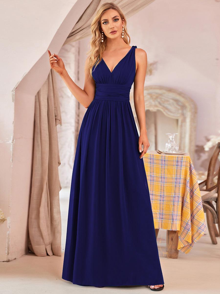 Diana | Vestido de festa plissado sem mangas com decote em V