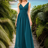 Diana | Vestido de festa plissado sem mangas com decote em V