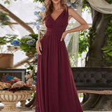 Diana | Vestido de festa plissado sem mangas com decote em V