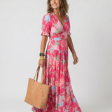 Janete | Vestido Midi Floral Sem Mangas com Decote em V
