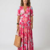 Janete | Vestido Midi Floral Sem Mangas com Decote em V