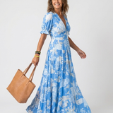 Janete | Vestido Midi Floral Sem Mangas com Decote em V