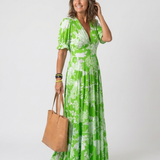 Janete | Vestido Midi Floral Sem Mangas com Decote em V