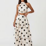 Olivia | Conjunto de blusa e saia longa com estampa de bolinhas