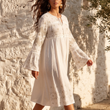 MARA | VESTIDO LONGO COM BORDADO AREIA
