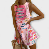 Inês | Vestido Mini Rosa Estampa Miraba
