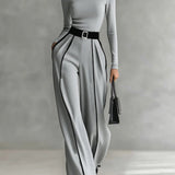 Céline - Conjunto Chic com Gola Alta & Calças Largas