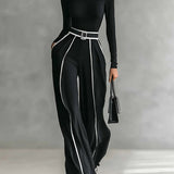 Céline - Conjunto Chic com Gola Alta & Calças Largas
