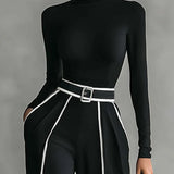 Céline - Conjunto Chic com Gola Alta & Calças Largas