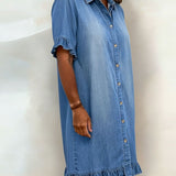 Linea  | Vestido de denim confortável com drapeado lisonjeiro