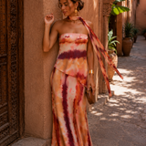 Isabel | Vestido longo com estampa e decote tomara que caia