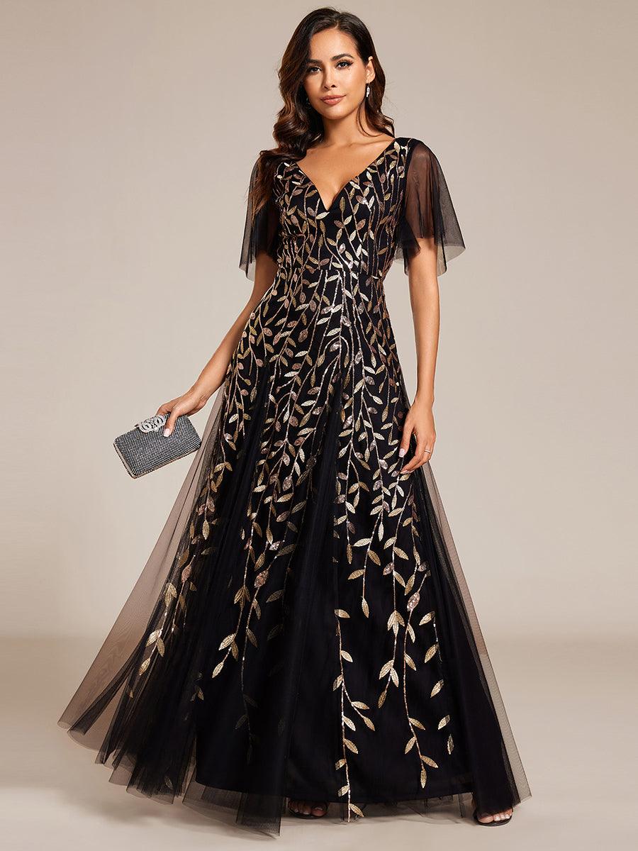 Manuela | Vestido de noite longo, romântico e cintilante com decote em V e tiras