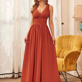 Diana | Vestido de festa plissado sem mangas com decote em V