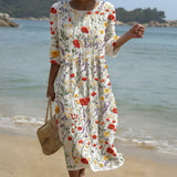 Cristina | Vestido Maxi de Gola Redonda com Estampa Floral